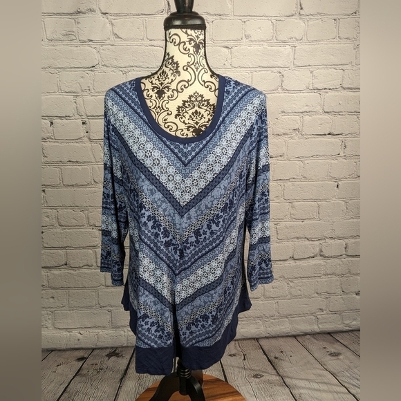 Croft & BARROW WOMENS LONG SLEEVE STRETCH KNIT GEOMETRIC PRINT PLUS SIZE 2X B23 - Picture 1 of 10